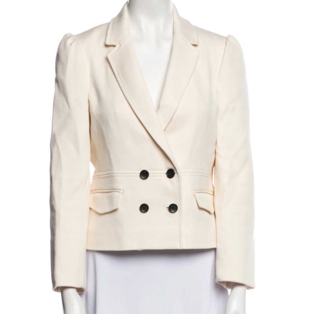 Me+Em Cotton Herringbone Fitted Short Blazer In Ecru Sz 8 NWOT